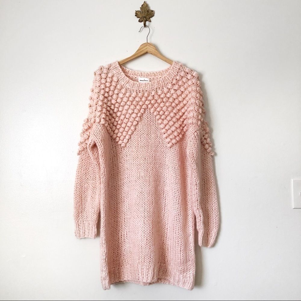 Anthropologie Foxiedox pink bauble stitch sweater